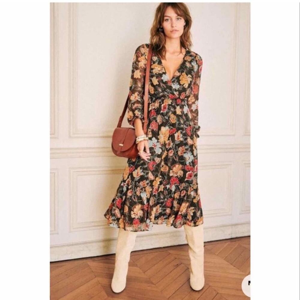 Sezane‎ titiane Floral print midi dress electric blue size 34 2